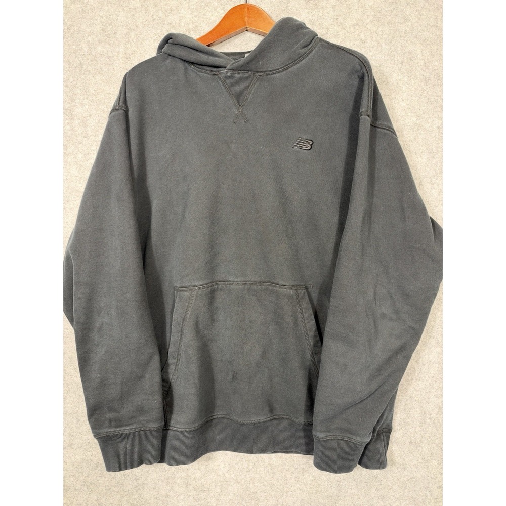 Vintage New Balance Hoodie Mens XL Sun Faded Black Grey Embroidered Logo 90s
